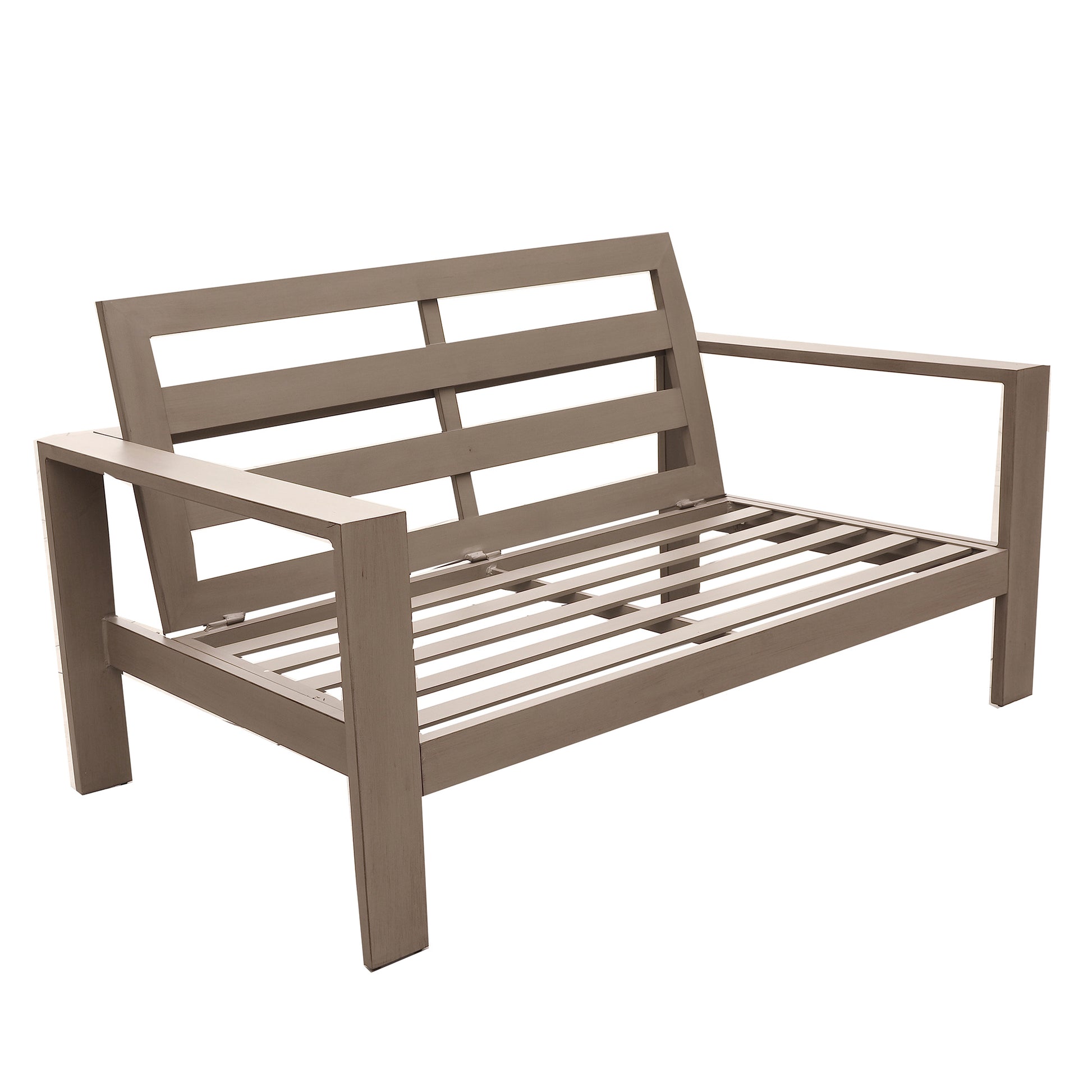 Loveseat, Wood Grained Pewter Foam Aluminum