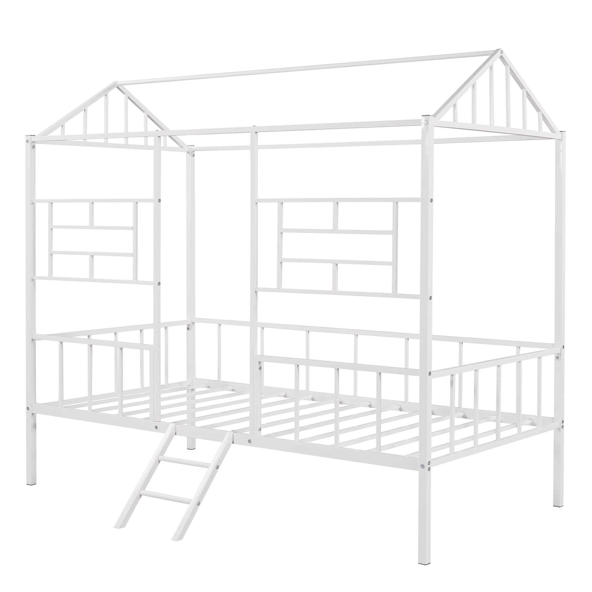Metal House Bed Frame Twin Size With Slatted Support No Box Spring Needed White Twin White Metal