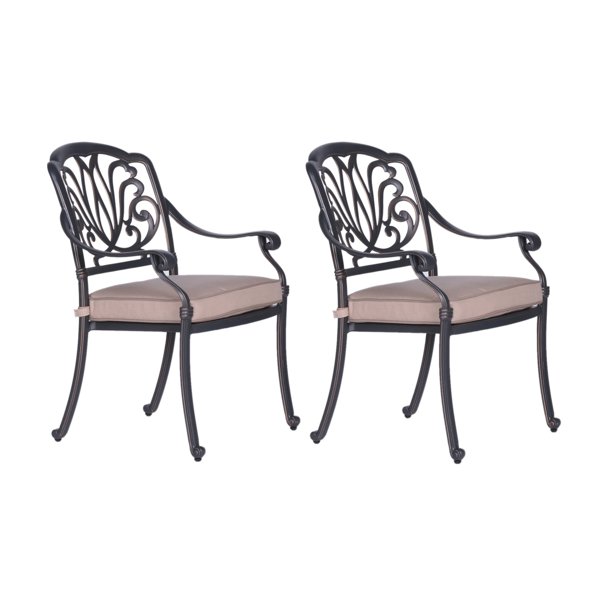 Patio Outdoor Aluminum Dining Armchair With Cushion, Set Of 2, Spectrum Sand Gunmetal Foam Aluminum