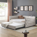 Daybed With Trundle Upholstered Tufted Sofa Bed, With Button And Copper Nail On Square Arms,Full Daybed & Twin Trundle, Beige 85