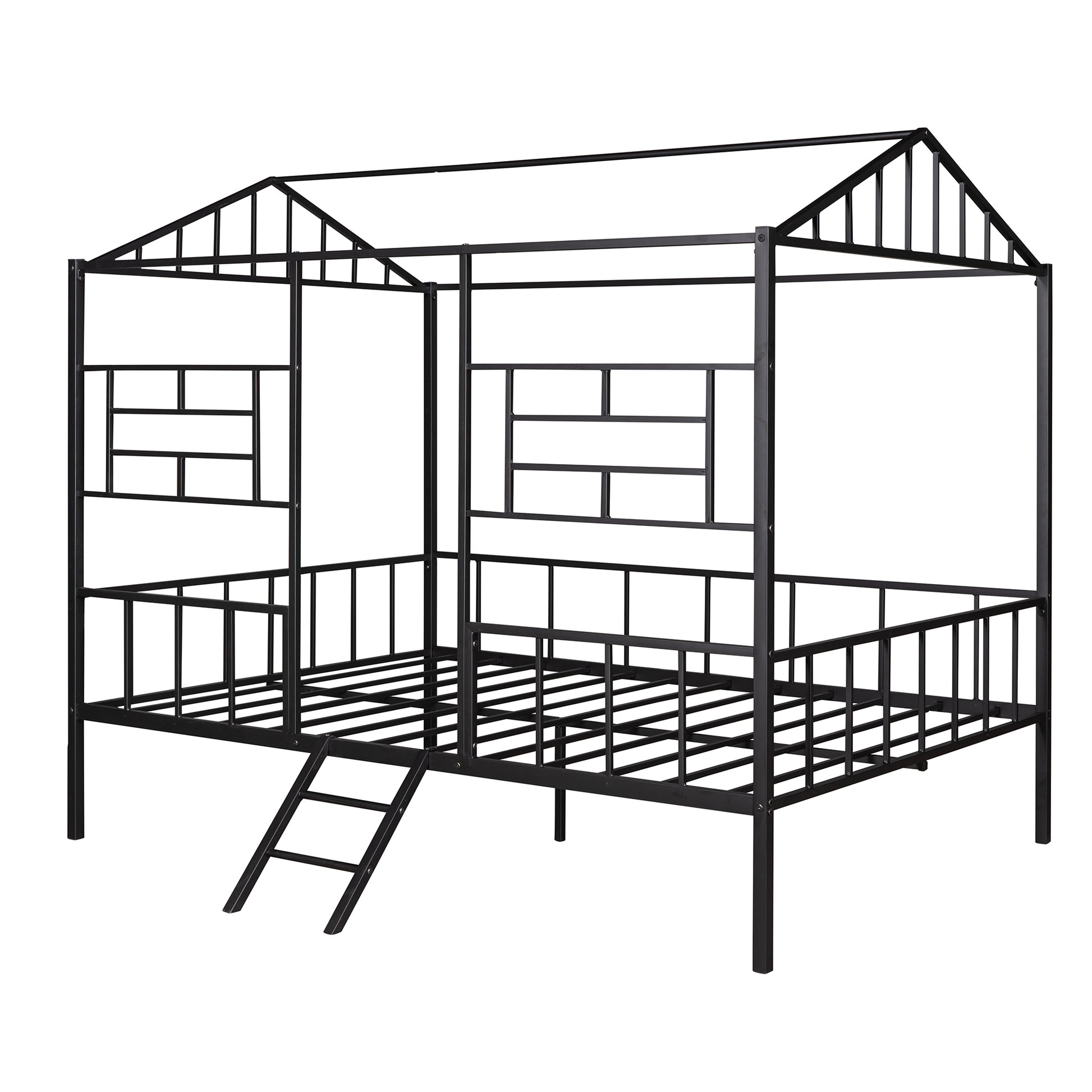 Metal House Bed Frame Full Size With Slatted Support No Box Spring Needed Black Full Black Metal