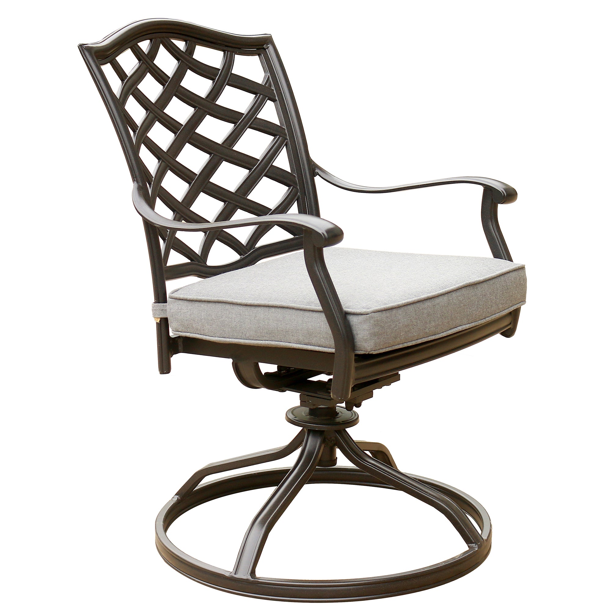 Outdoor Patio Aluminum Swivel Rocker Dining Chair with brown grey-foam-aluminum