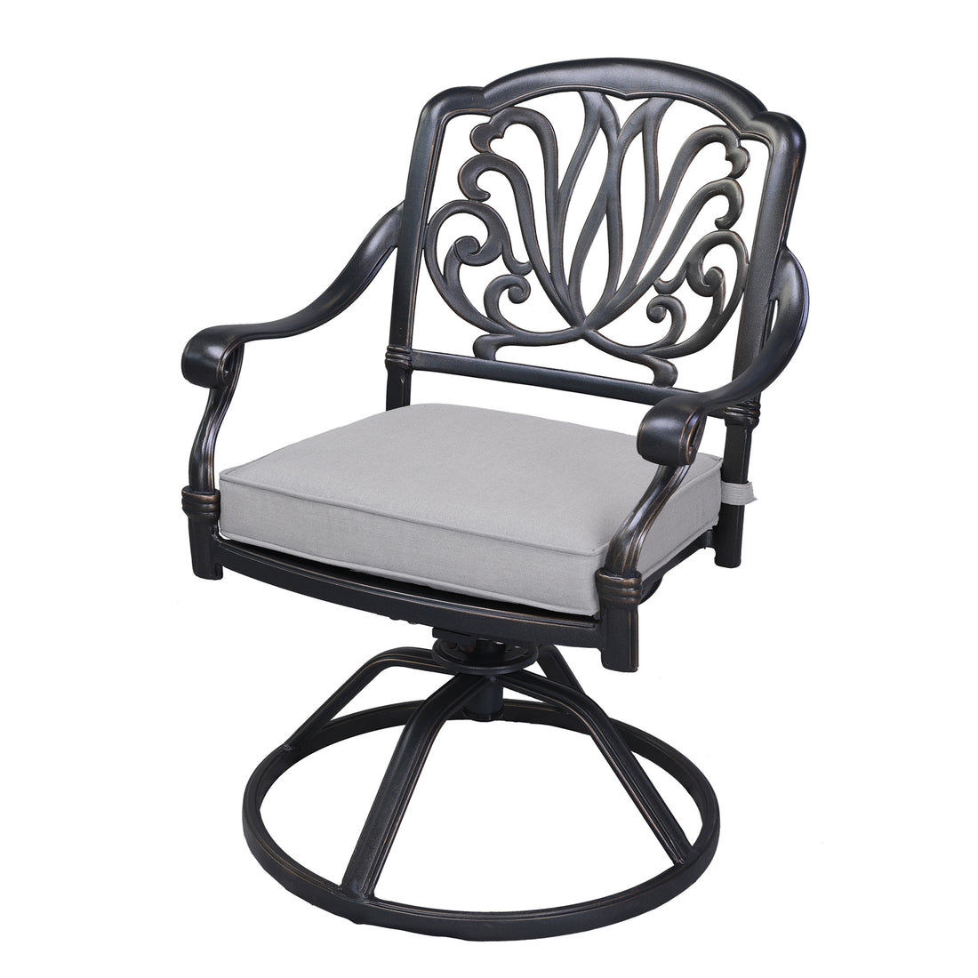 Patio Outdoor Aluminum Dining Swivel Rocker Chairs With Cushion, Set Of 2, Cast Silver Dark Gray White Foam Aluminum