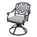 Patio Outdoor Aluminum Dining Swivel Rocker Chairs With Cushion, Set Of 2, Cast Silver Dark Gray White Foam Aluminum
