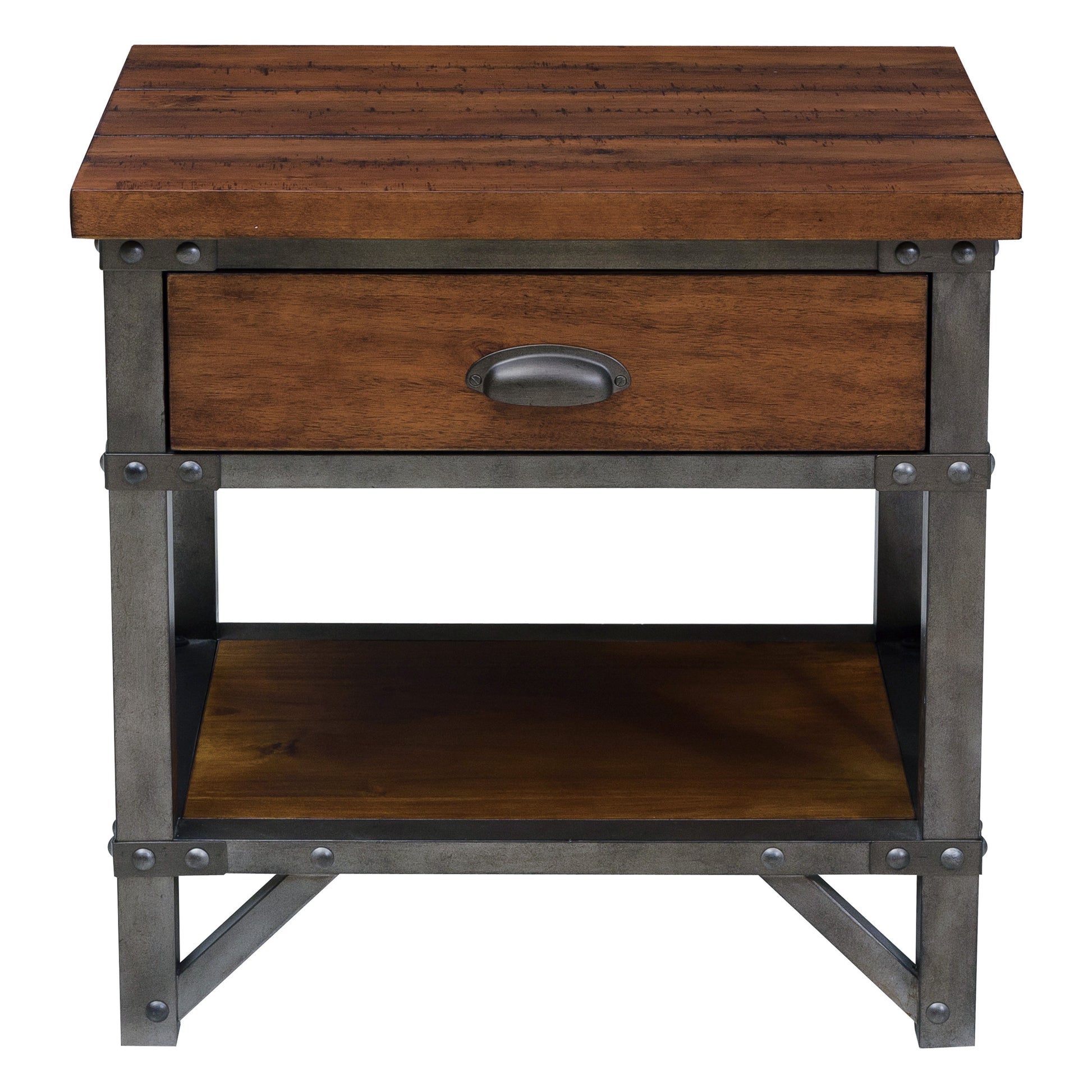 Unique Style Two Tone Finish Nightstand Of Drawer Shelf Metal Finished Brackets Industrial Design Bedroom Furniture Multicolor 1 Drawer Bedroom Industrial,Rustic Wood