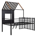 Metal Twin Size Loft Bed With Roof, Window, Guardrail, Ladder Black Black Metal