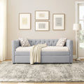 Daybed With Trundle Upholstered Tufted Sofa Bed, With Button And Copper Nail On Square Arms,Both Twin Size,Grey 85