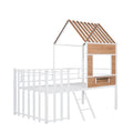 Metal Twin Size Loft Bed With Roof, Window, Guardrail, Ladder White White Metal