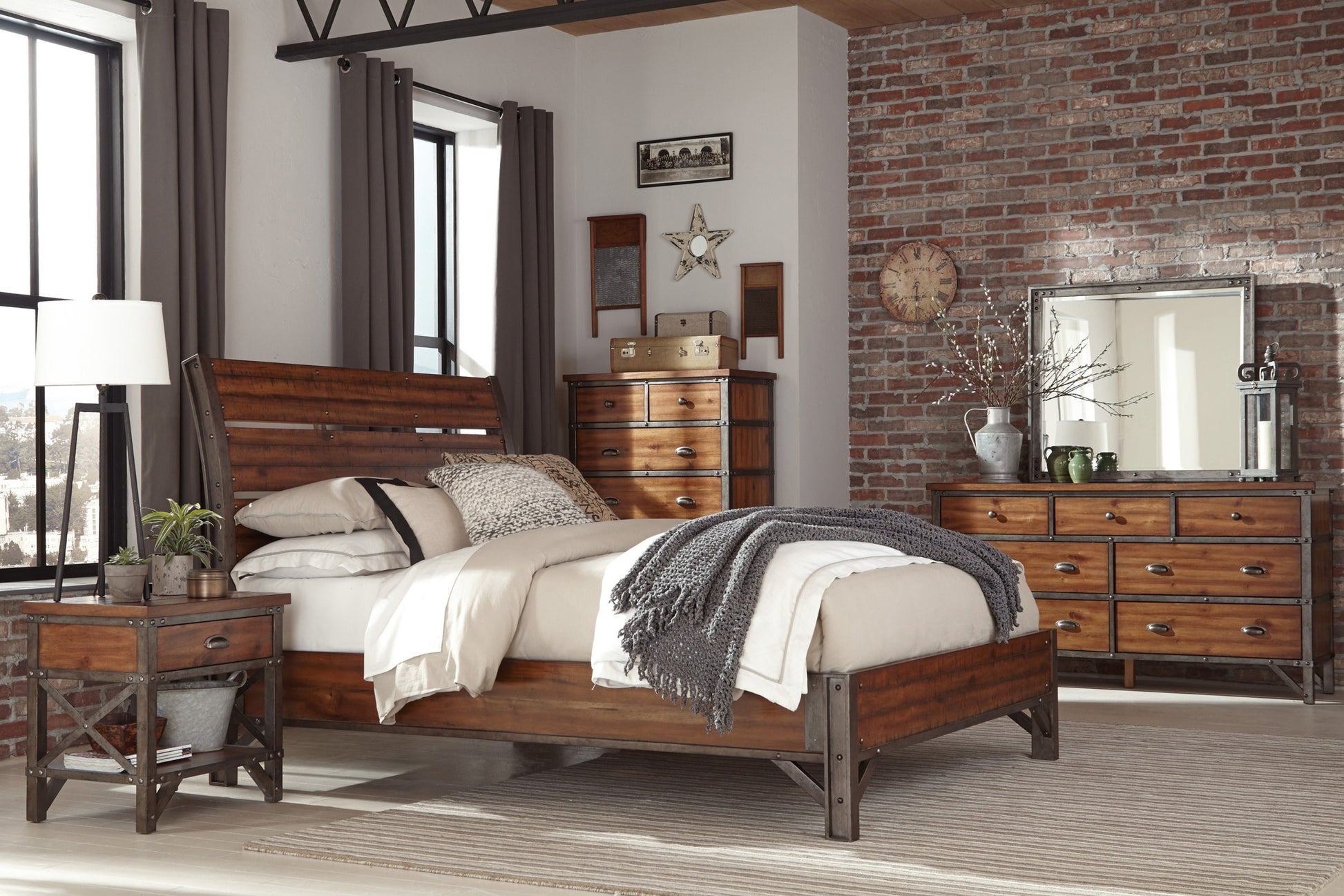 industrial design dresser Industrial Design Brownish Gray Finish Dresser Of 6 Drawers Premium Melamine Modern Bedroom Furniture 1Pc Brown Mix Bedroom Contemporary,Modern Wood