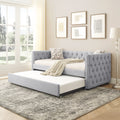 Daybed With Trundle Upholstered Tufted Sofa Bed, With Button And Copper Nail On Square Arms,Both Twin Size,Grey 85