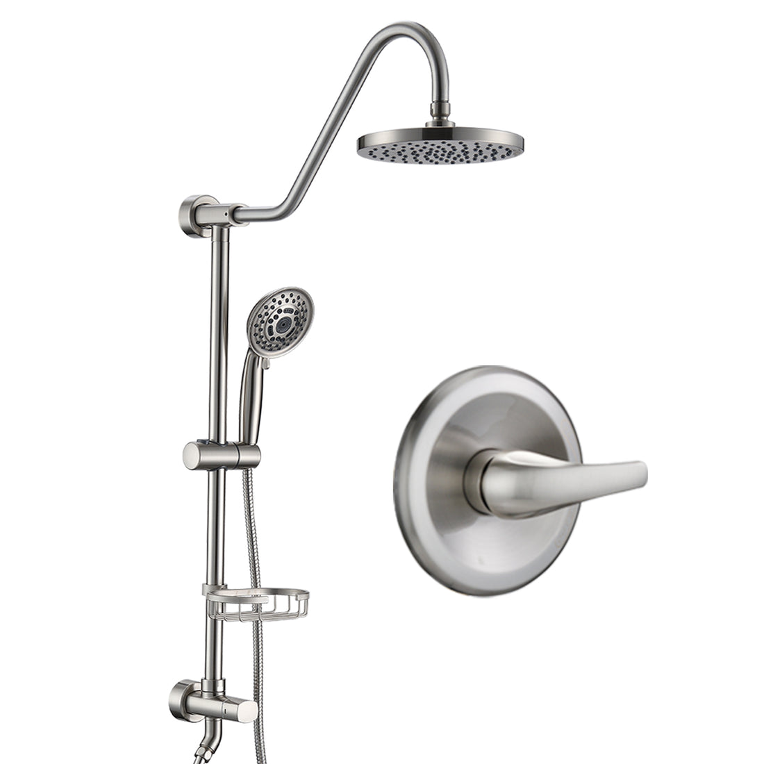 Shower Head With Handheld Shower System With 8" Rain Shower Head Rough In Valve Included Brushed Nickel Stainless Steel