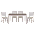 Grayish White And Brown Finish Casual Dining Room Furniture 5Pc Dining Set Rectangular Wooden Table And 4X Side Chairs Fabric Upholstered Seat Multicolor Seats 4 Dining Room Rectangular Dining Table With Chair Wood
