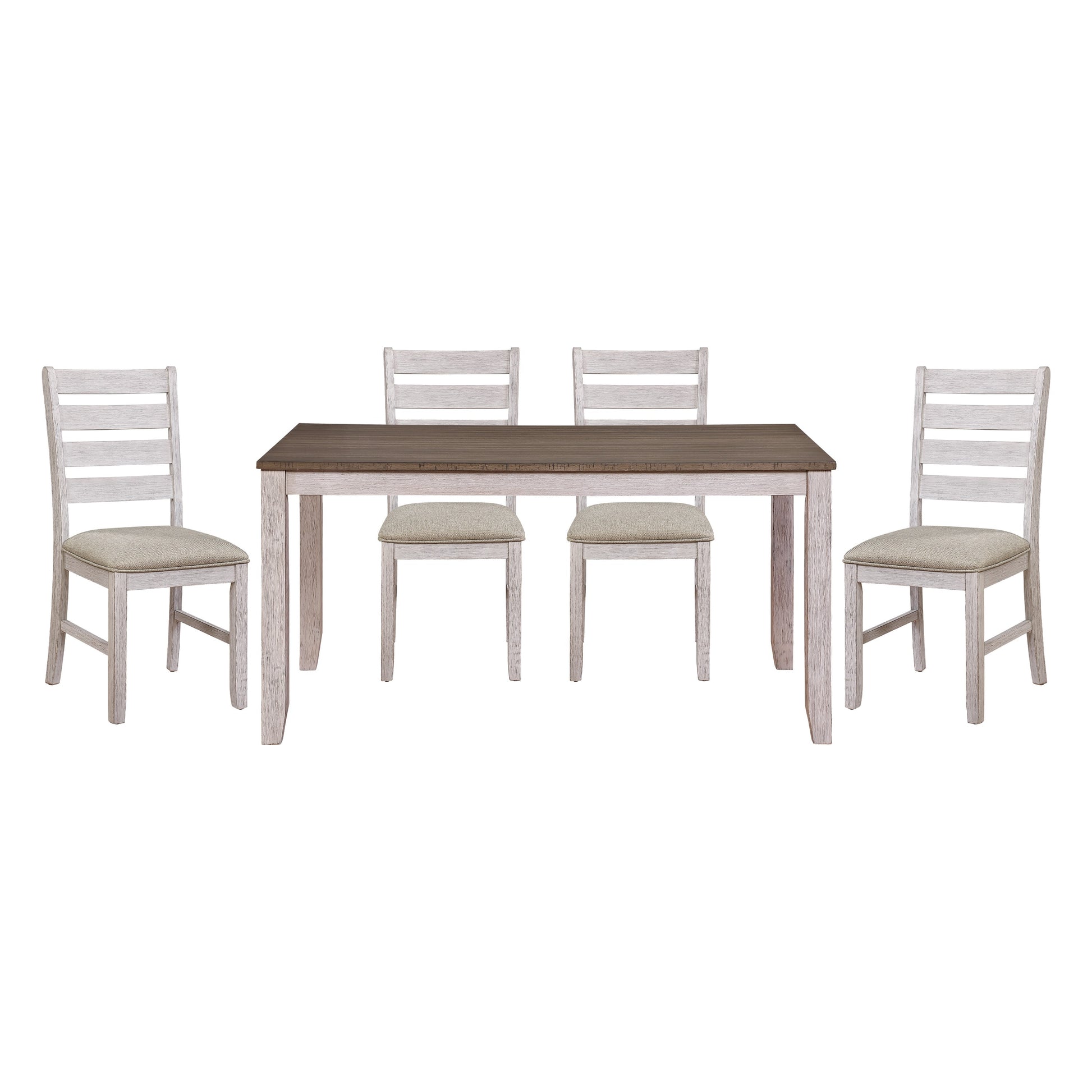 Grayish White And Brown Finish Casual Dining Room Furniture 5Pc Dining Set Rectangular Wooden Table And 4X Side Chairs Fabric Upholstered Seat Multicolor Seats 4 Dining Room Rectangular Dining Table With Chair Wood
