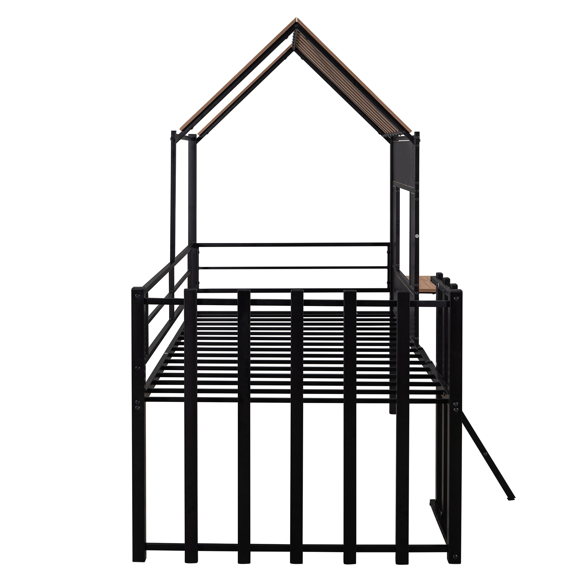 Metal Twin Size Loft Bed With Roof, Window, Guardrail, Ladder Black Black Metal