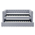 Daybed With Trundle Upholstered Tufted Sofa Bed, With Button And Copper Nail On Square Arms,Both Twin Size,Grey 85