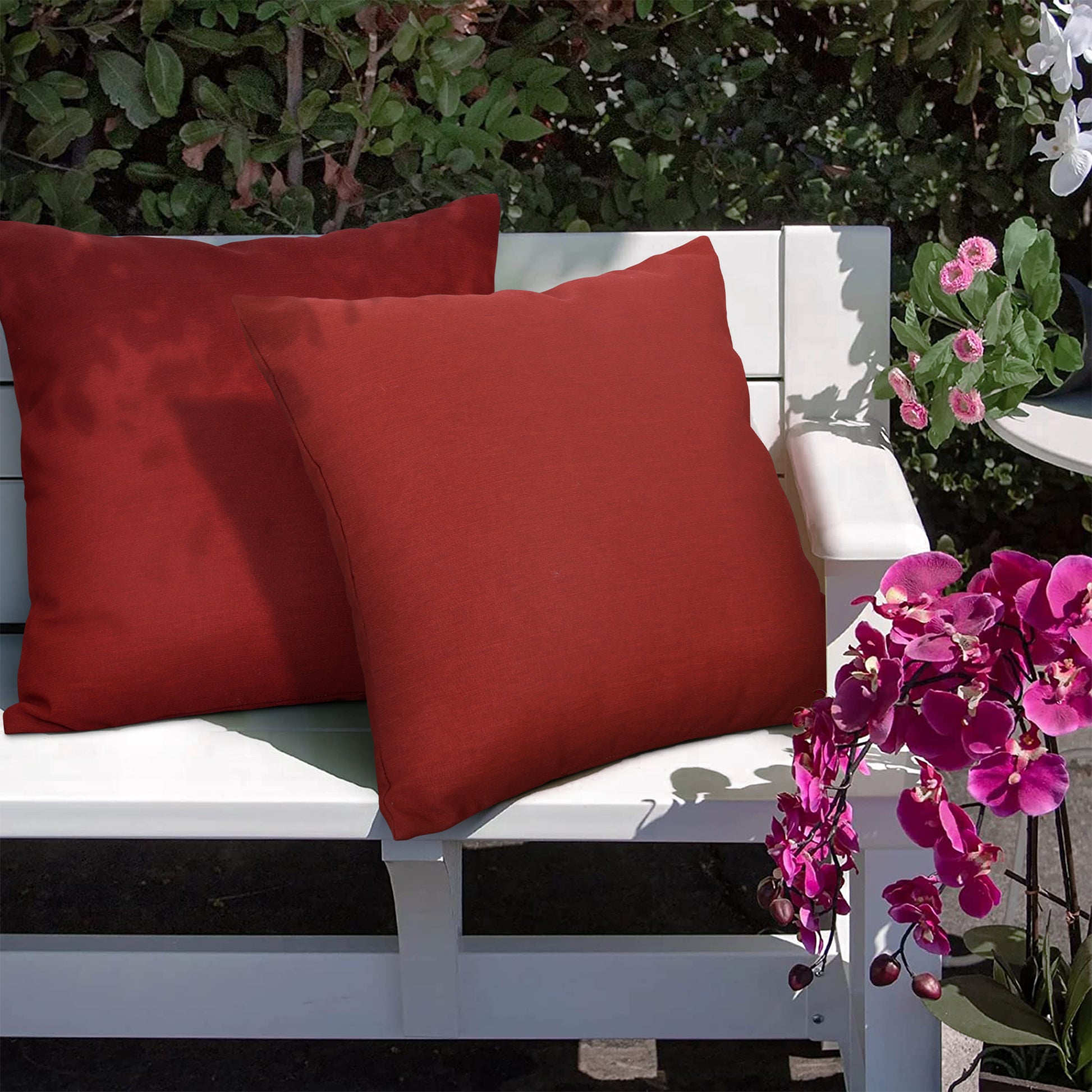 Pack Of 2 Outdoor Pillow With Inserts, 18" x 18" Wine red-polyester