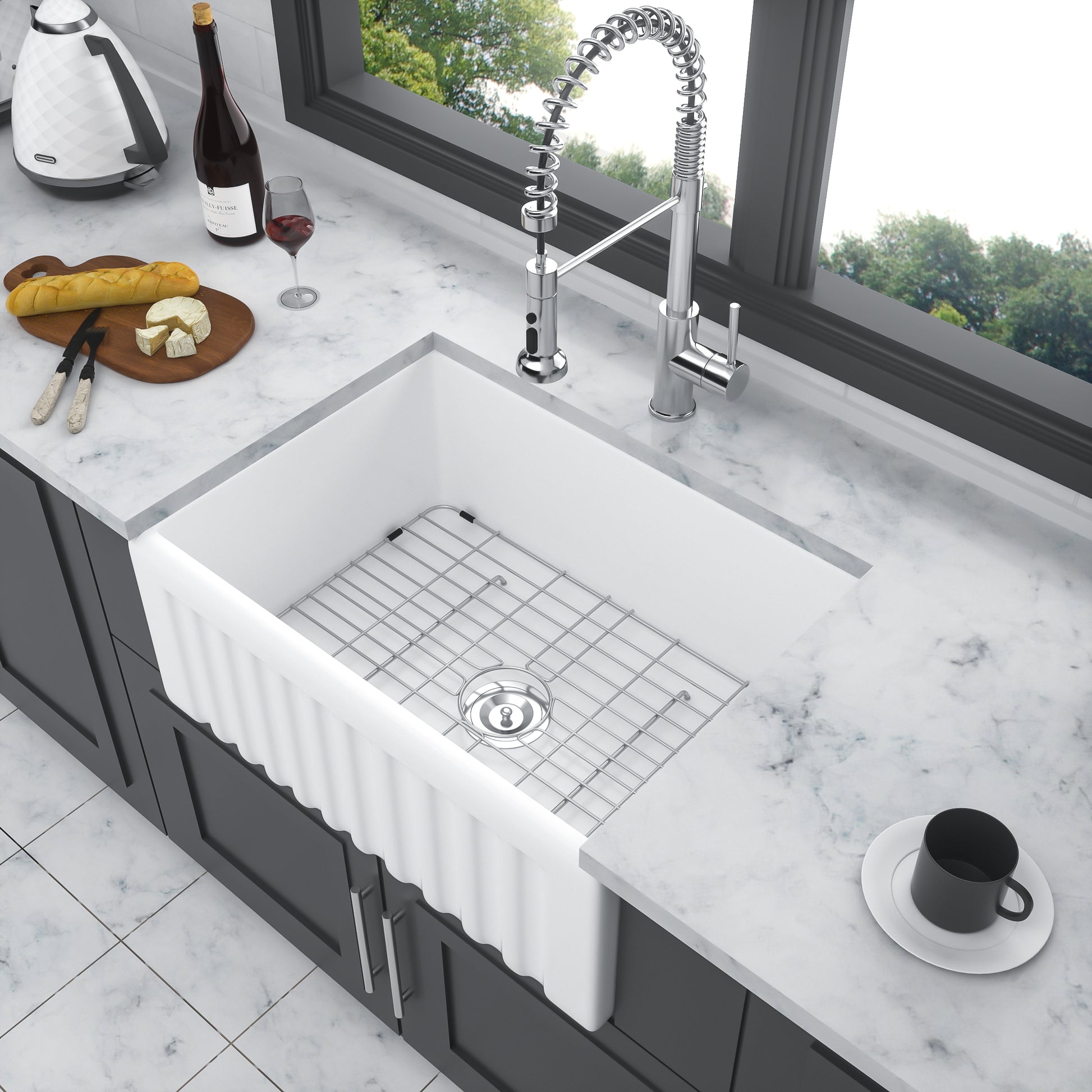 Ceramic White 24 Inch Kitchen Single Bowl Farmhouse Sink Rectangular Vessel Sink White Ceramic