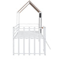 Metal Twin Size Loft Bed With Roof, Window, Guardrail, Ladder White White Metal