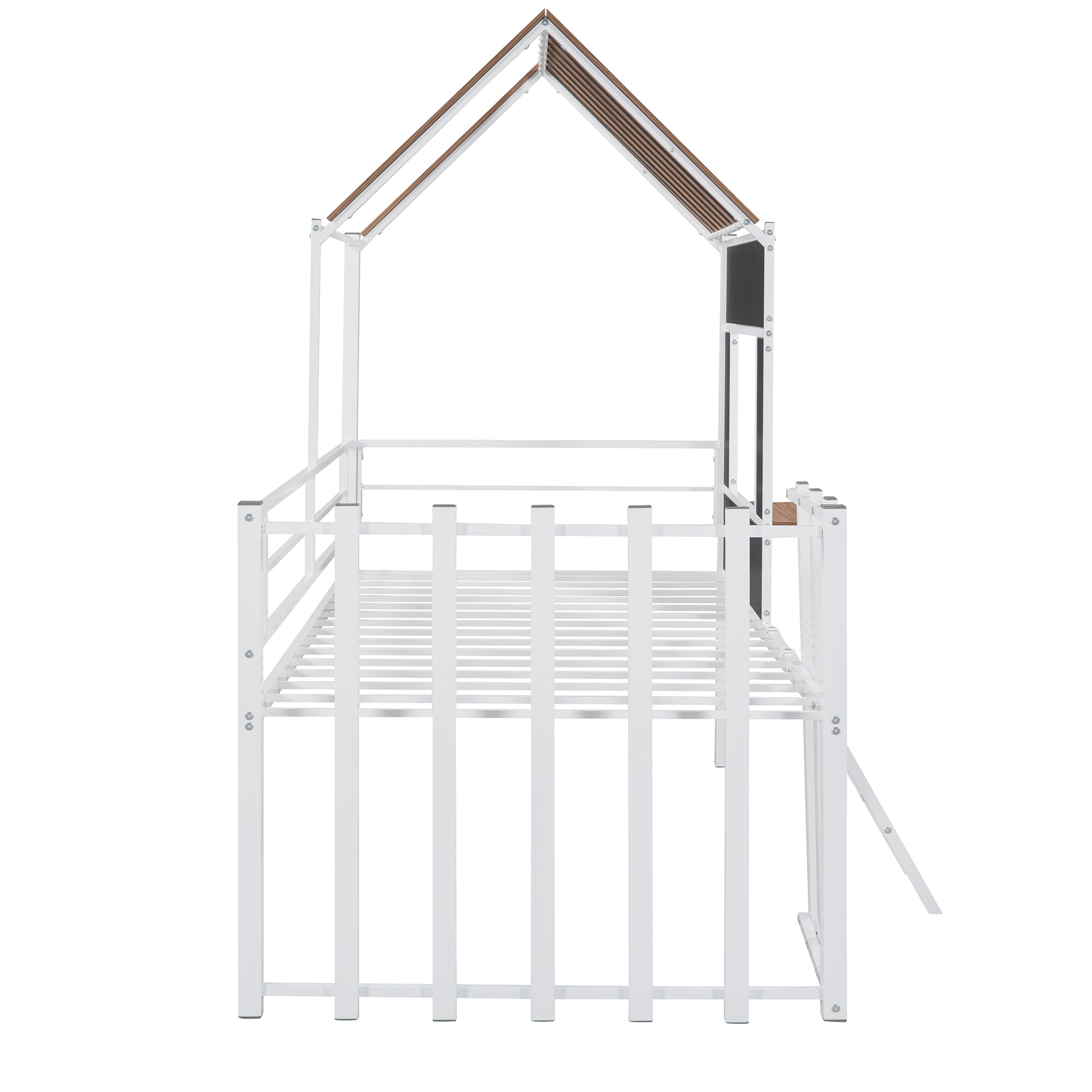 Metal Twin Size Loft Bed With Roof, Window, Guardrail, Ladder White White Metal