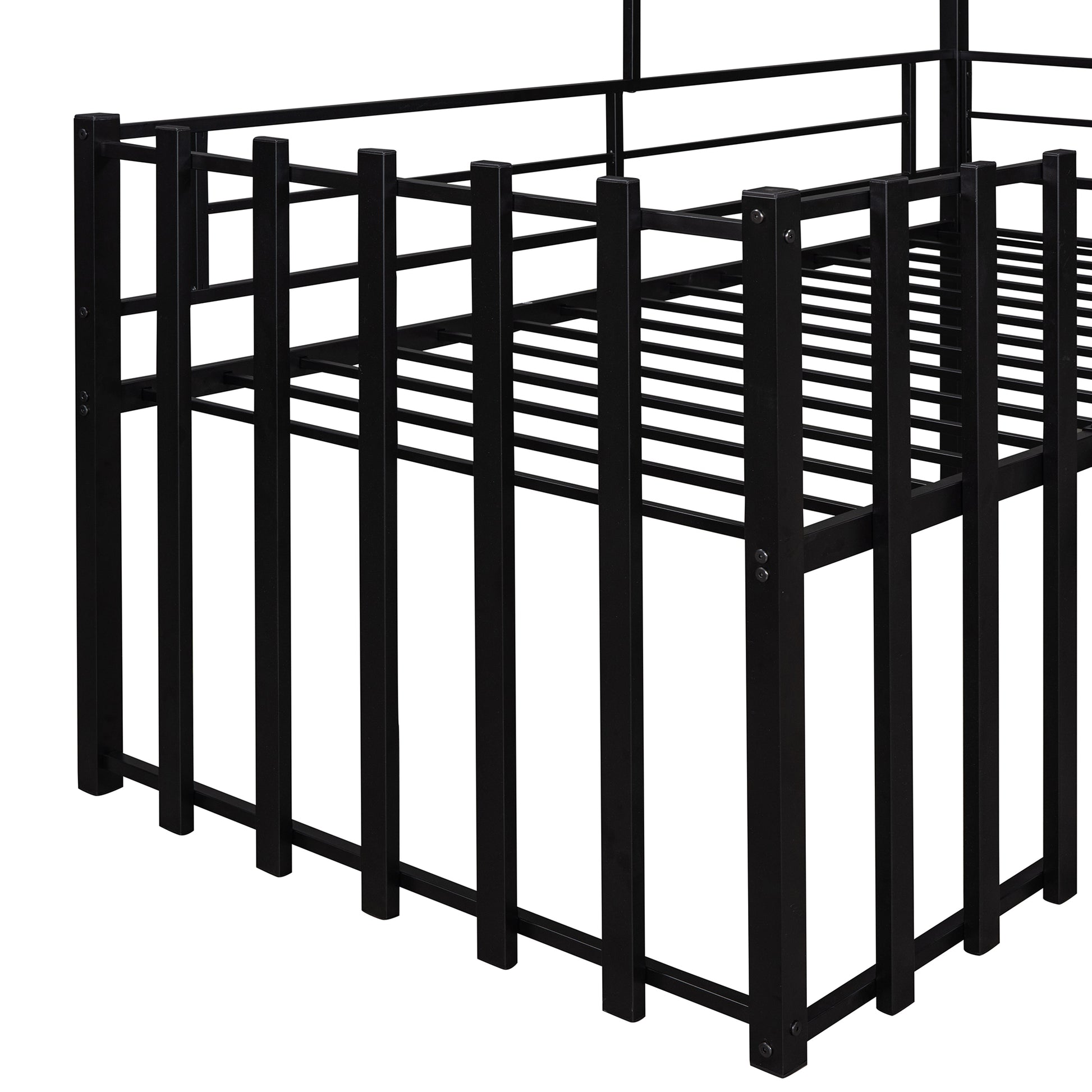 Metal Twin Size Loft Bed With Roof, Window, Guardrail, Ladder Black Black Metal