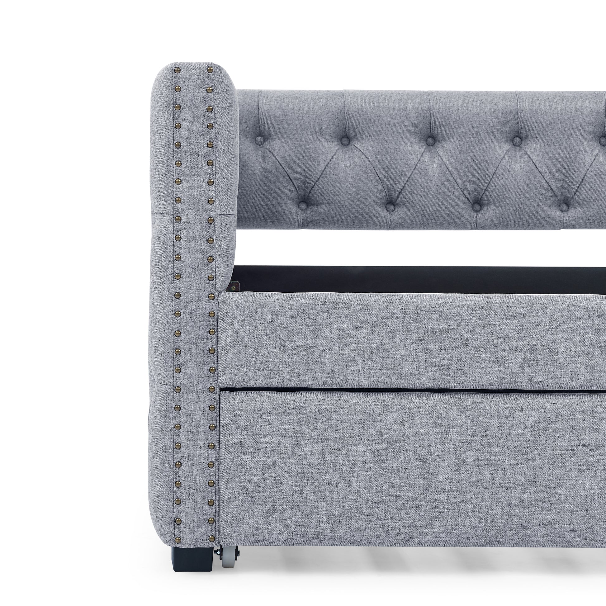 Daybed With Trundle Upholstered Tufted Sofa Bed, With Button And Copper Nail On Square Arms,Both Twin Size,Grey 85"X42.5"X31.5" Old Sku W487S00045 Grey Fabric