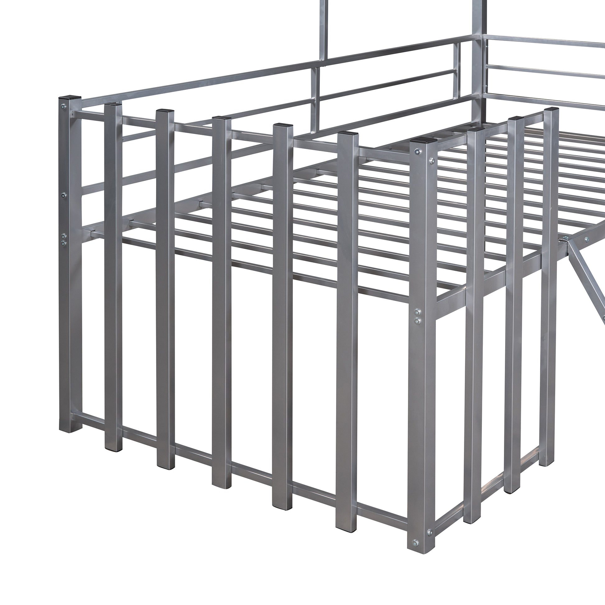 Metal Twin Size Loft Bed With Roof, Window, Guardrail, Ladder Silver Silver Metal