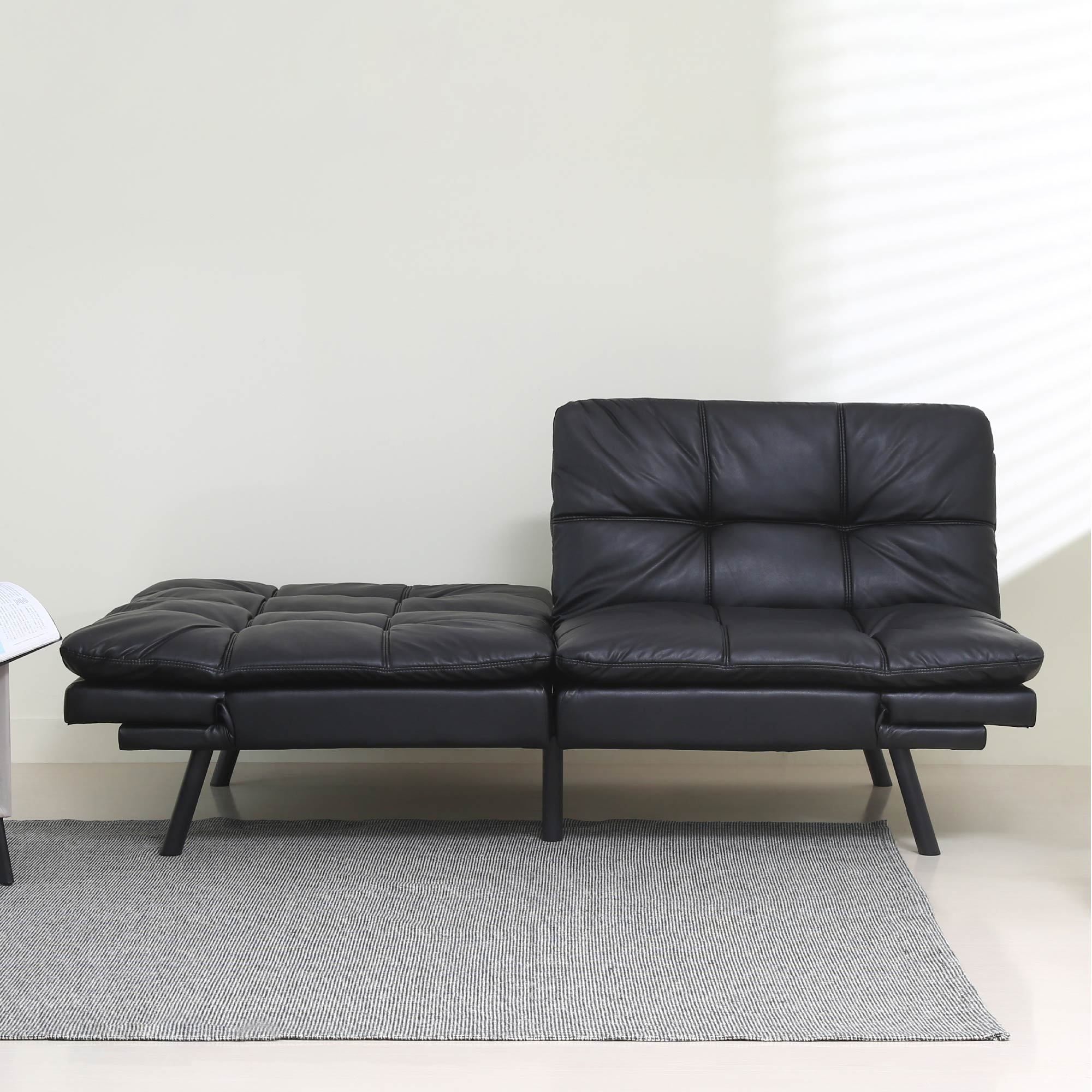 Convertible Memory Foam Futon Couch Bed, Modern black-pu