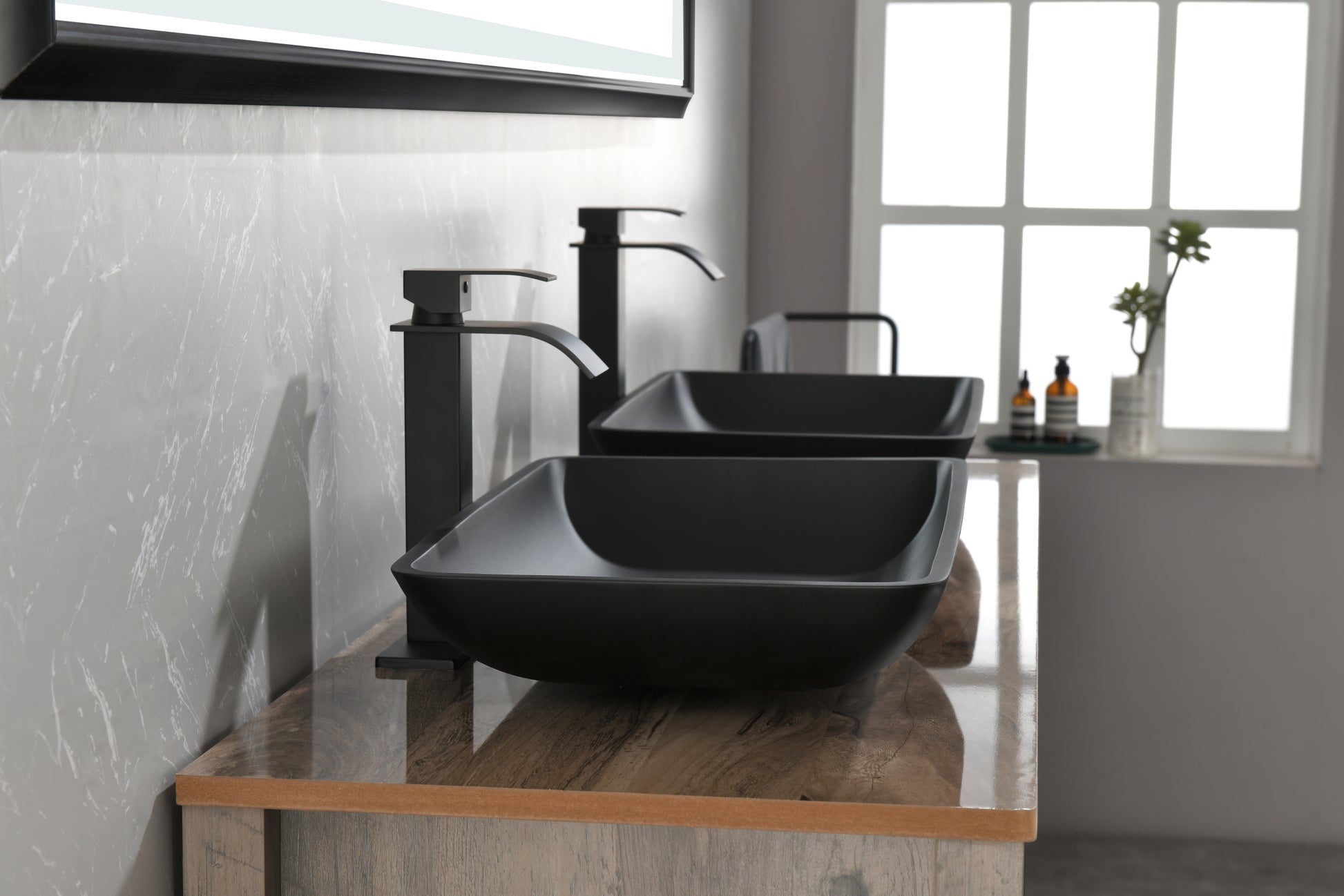 14.38" L 22.25" W 4 3 8 In. H Matte Shell Glass Rectangular Vessel Bathroom Sink In Black With Faucet And Pop Up Drain In Matte Black Matte Black Glass