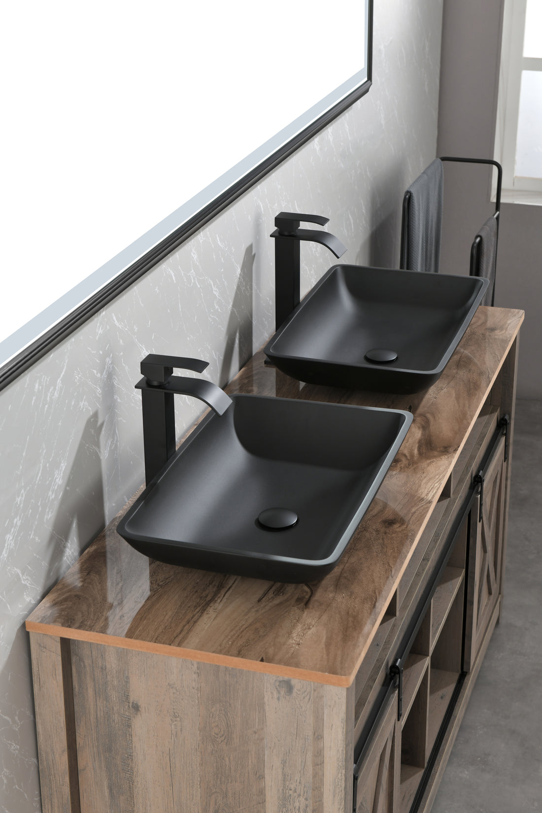 14.38" L 22.25" W 4 3 8 In. H Matte Shell Glass Rectangular Vessel Bathroom Sink In Black With Faucet And Pop Up Drain In Matte Black Matte Black Glass