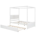 Wood Canopy Bed With Trundle Bed ,Full Size Canopy Platform Bed With Support Slats .No Box Spring Needed, Brushed White White Solid Wood