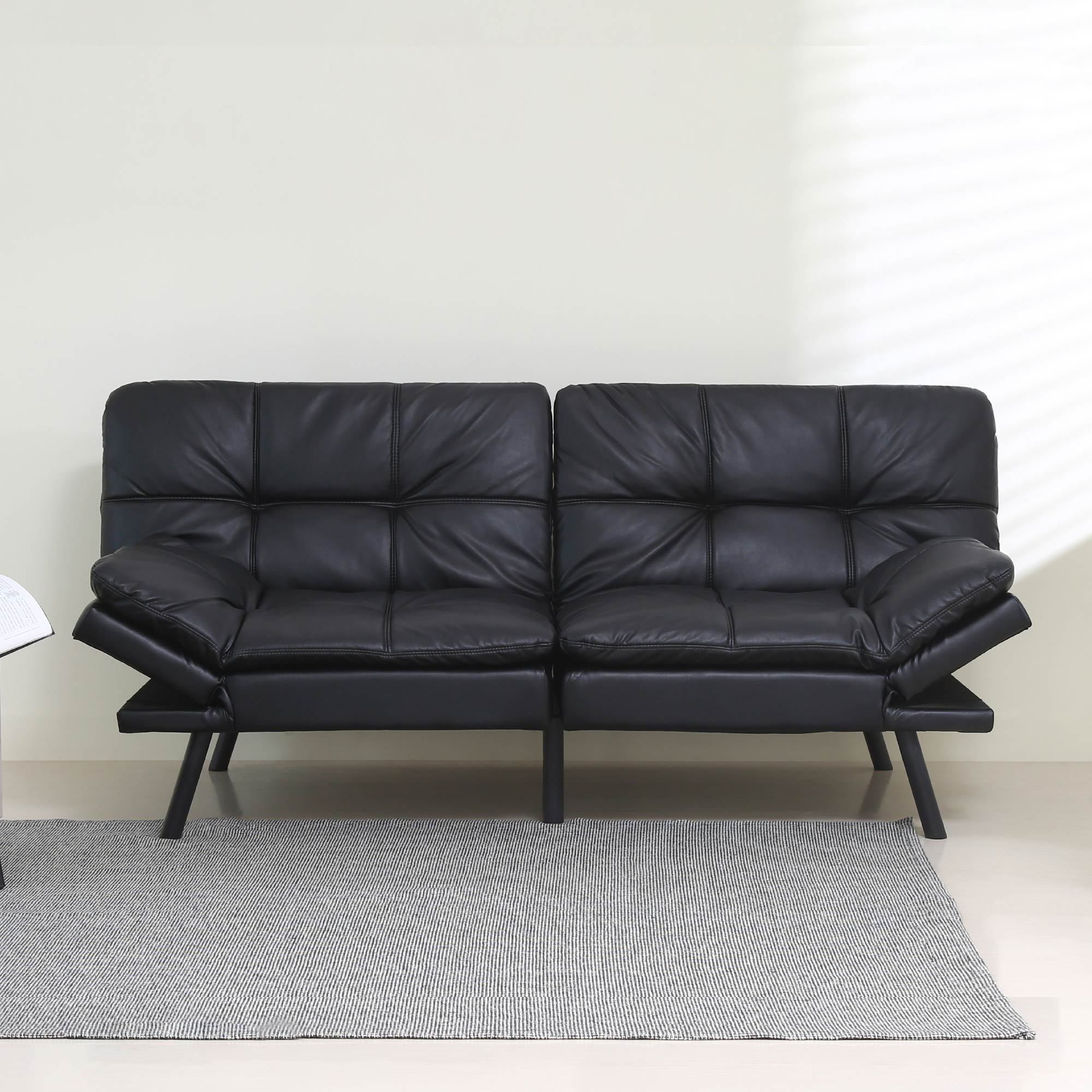Convertible Memory Foam Futon Couch Bed, Modern black-pu