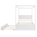 Wood Canopy Bed With Trundle Bed ,Full Size Canopy Platform Bed With Support Slats .No Box Spring Needed, Brushed White White Solid Wood