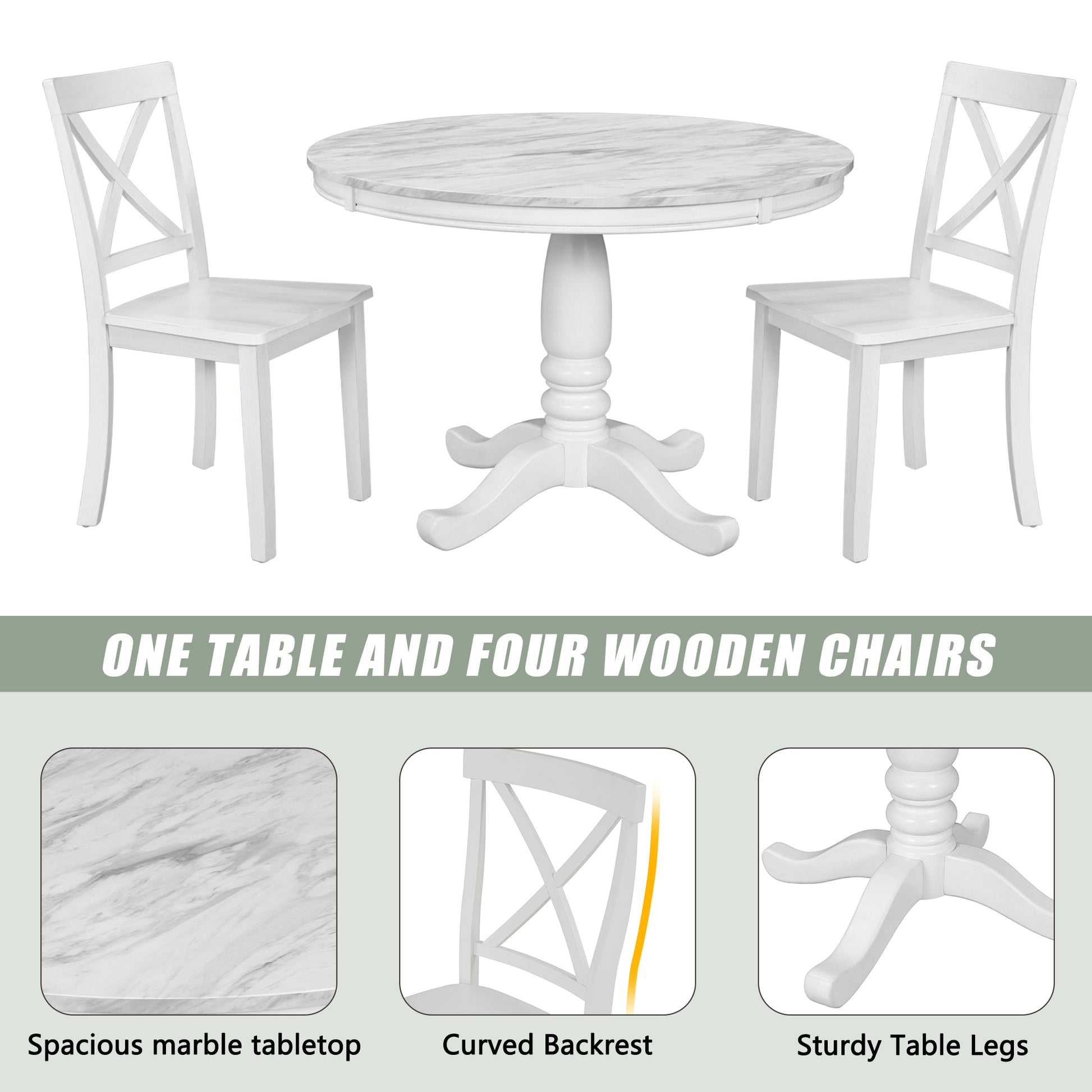 Orisfur. 5 Pieces Dining Table And Chairs Set For 4 Persons, Kitchen Room Solid Wood Table With 4 Chairs White Mdf Solid Wood