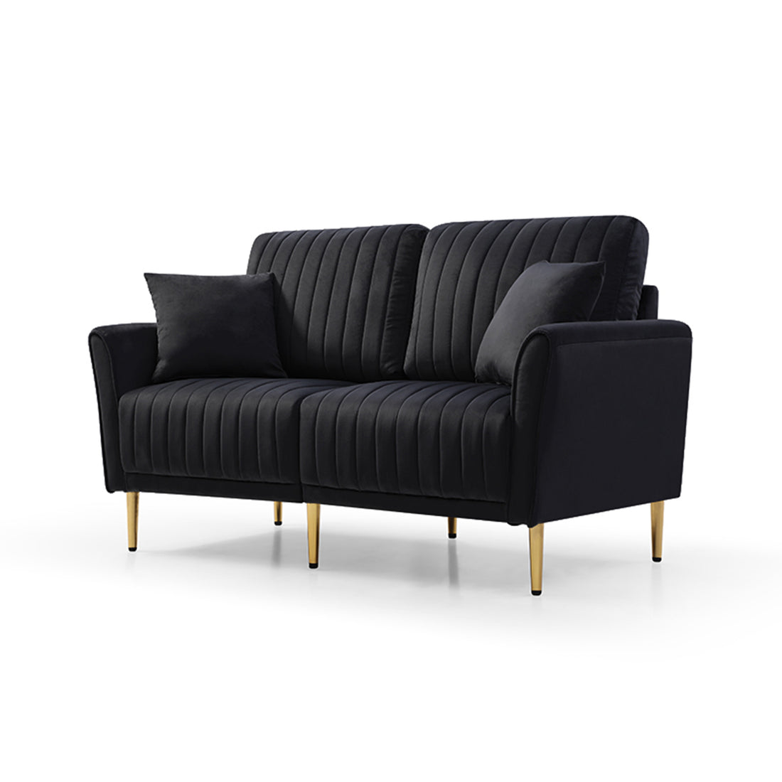 Black Velvet Modern 2 Pieces Of 2 Seat Sofa And Loveseat Couch Living Room Set, Metal Legs With Self Fabric Pillows Black Foam Velvet 4 Seat