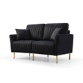 Black Velvet Modern 2 Pieces Of 2 Seat Sofa And Loveseat Couch Living Room Set, Metal Legs With Self Fabric Pillows Black Foam Velvet 4 Seat