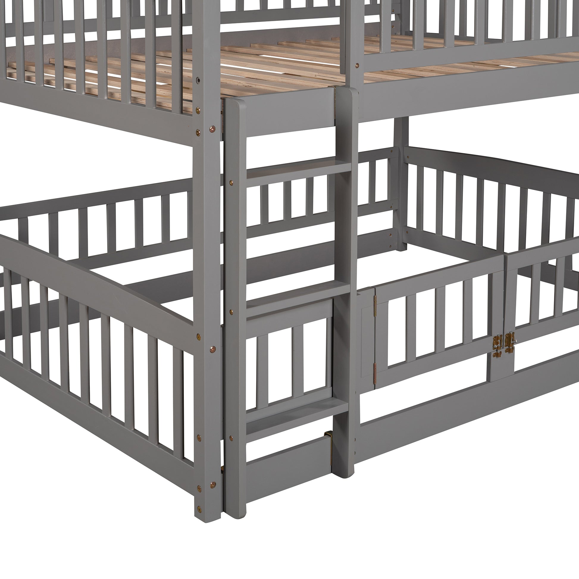 Bunk Bed with Slide,Full Over Full Low Bunk Bed with gray-solid wood