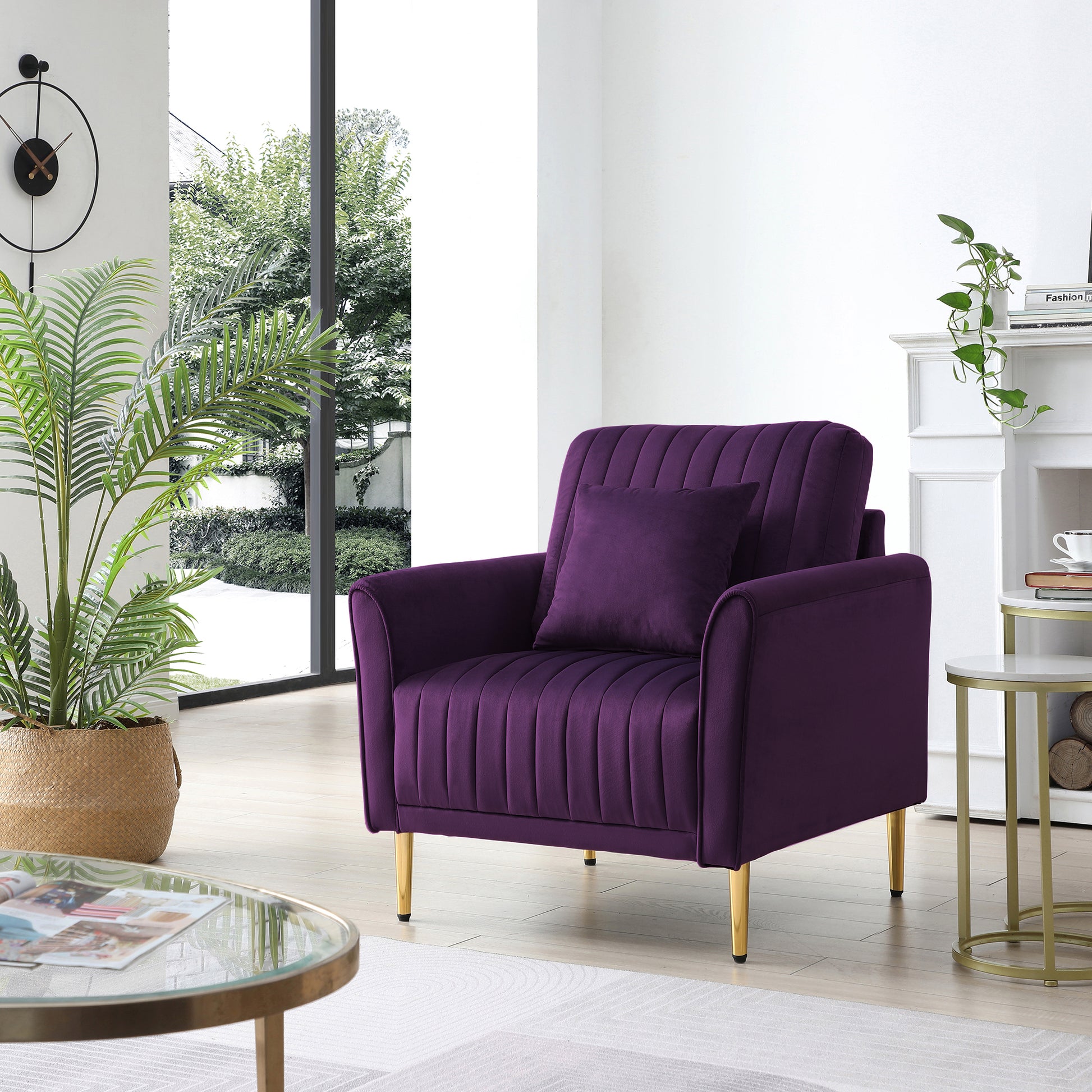 Modern Soft Velvet Accent Chair Living Room Chair Bedroom Chair Home Chair With Gold Legs, Purple Purple Foam Velvet