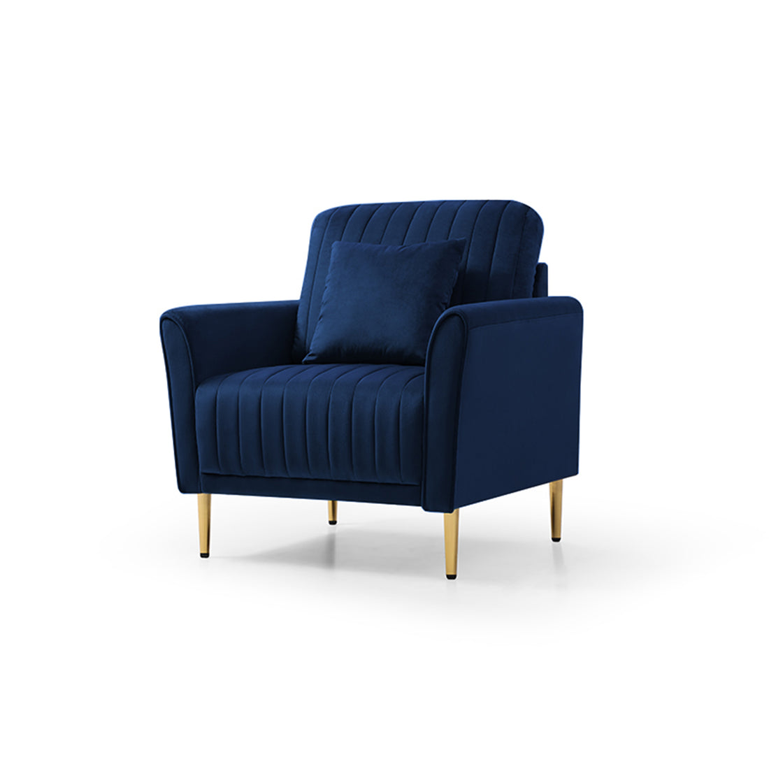 Velvet Accent Chair Round Arm Chair With Gold Legs, Upholstered Single Sofa For Living Room Bedroom, Navy Blue With 1 Throw Pillow Blue Foam Velvet