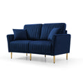 2 Seat Navy Blue Velvet Round Arm Sofa With Reversible Cushions Blue Foam Velvet