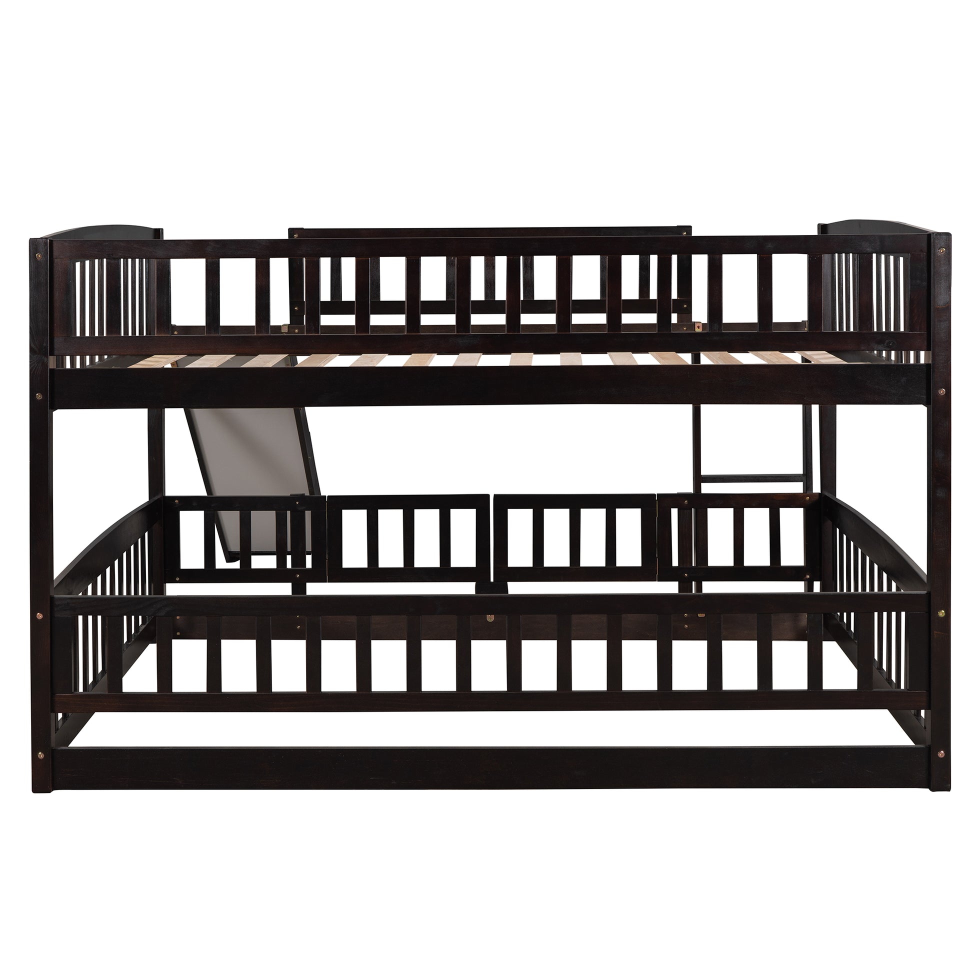 Bunk Bed with Slide,Full Over Full Low Bunk Bed with espresso-solid wood