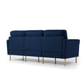 Modern Velvet Upholstered Reversible Sectional 3 Seat Sofal Shaped Couch With Movable Ottoman And Gold Legs For Living Room Blue Blue Foam Velvet