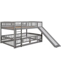 Bunk Bed with Slide,Full Over Full Low Bunk Bed with gray-solid wood