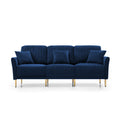 Modern Velvet Upholstered Reversible Sectional 3 Seat Sofal Shaped Couch With Movable Ottoman And Gold Legs For Living Room Blue Blue Foam Velvet