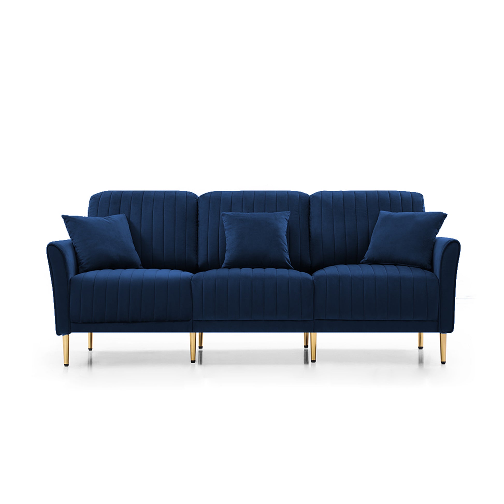 Modern Velvet Upholstered Reversible Sectional 3 Seat Sofal Shaped Couch With Movable Ottoman And Gold Legs For Living Room Blue Blue Foam Velvet