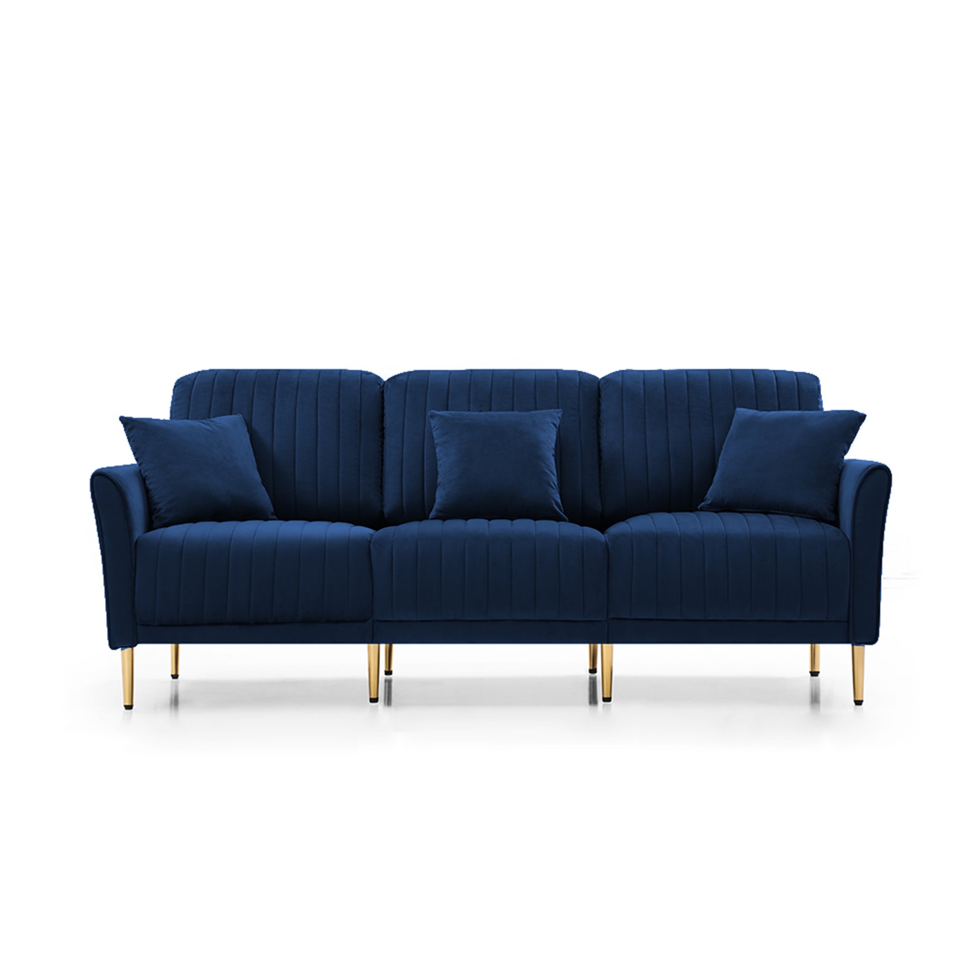 Velvet Fabric Sofa Couch Set, Mid Century 3 Seat Tufted Beautiful Seat For Living Room, Bedroom, Office, Apartment, Dorm, Studio And Small Space, 7 Pillows Included Navy Blue ,3 2 2 Seater Blue Foam Velvet