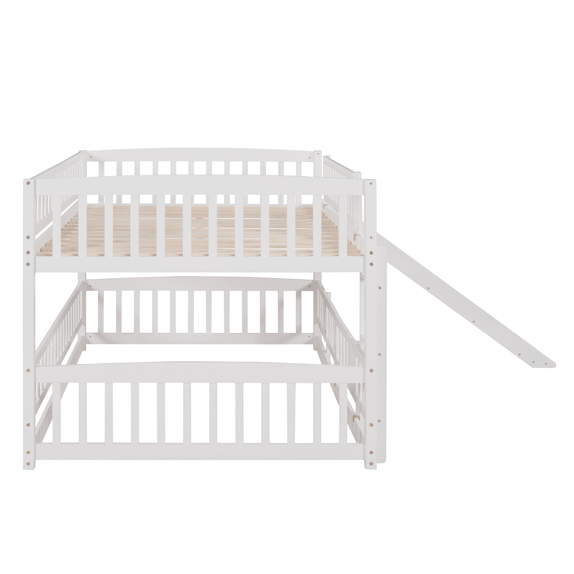 Bunk Bed with Slide,Full Over Full Low Bunk Bed with white-solid wood