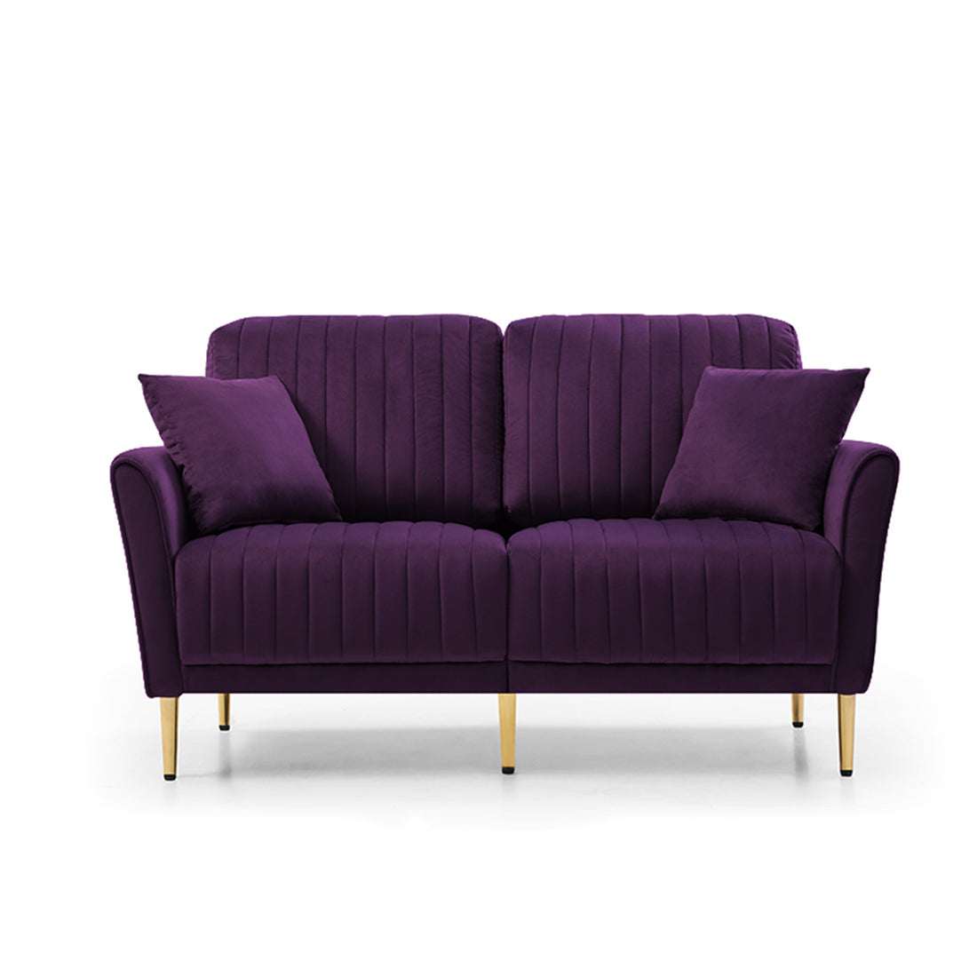 Eggplant Velvet Round Arm Loveseat 2 Seat Sofa With 2 Throw Pillows Purple Foam Velvet 2 Seat