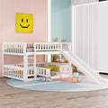 Bunk Bed with Slide,Full Over Full Low Bunk Bed with white-solid wood