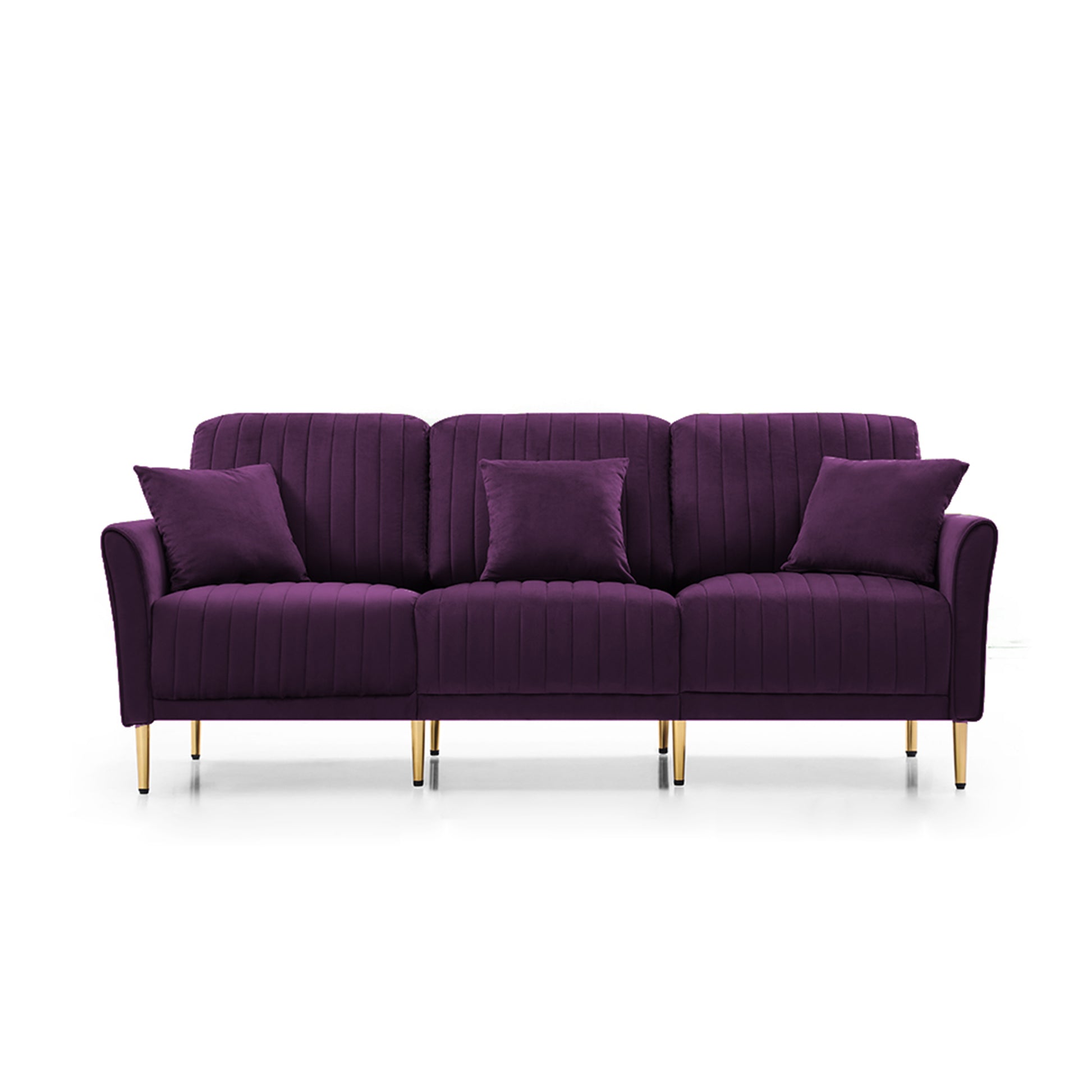 Living Room Sofa Velvet Upholstered Couch Furniture For Home Or Office 3 Seat,Purple Purple Foam Velvet 3 Seat