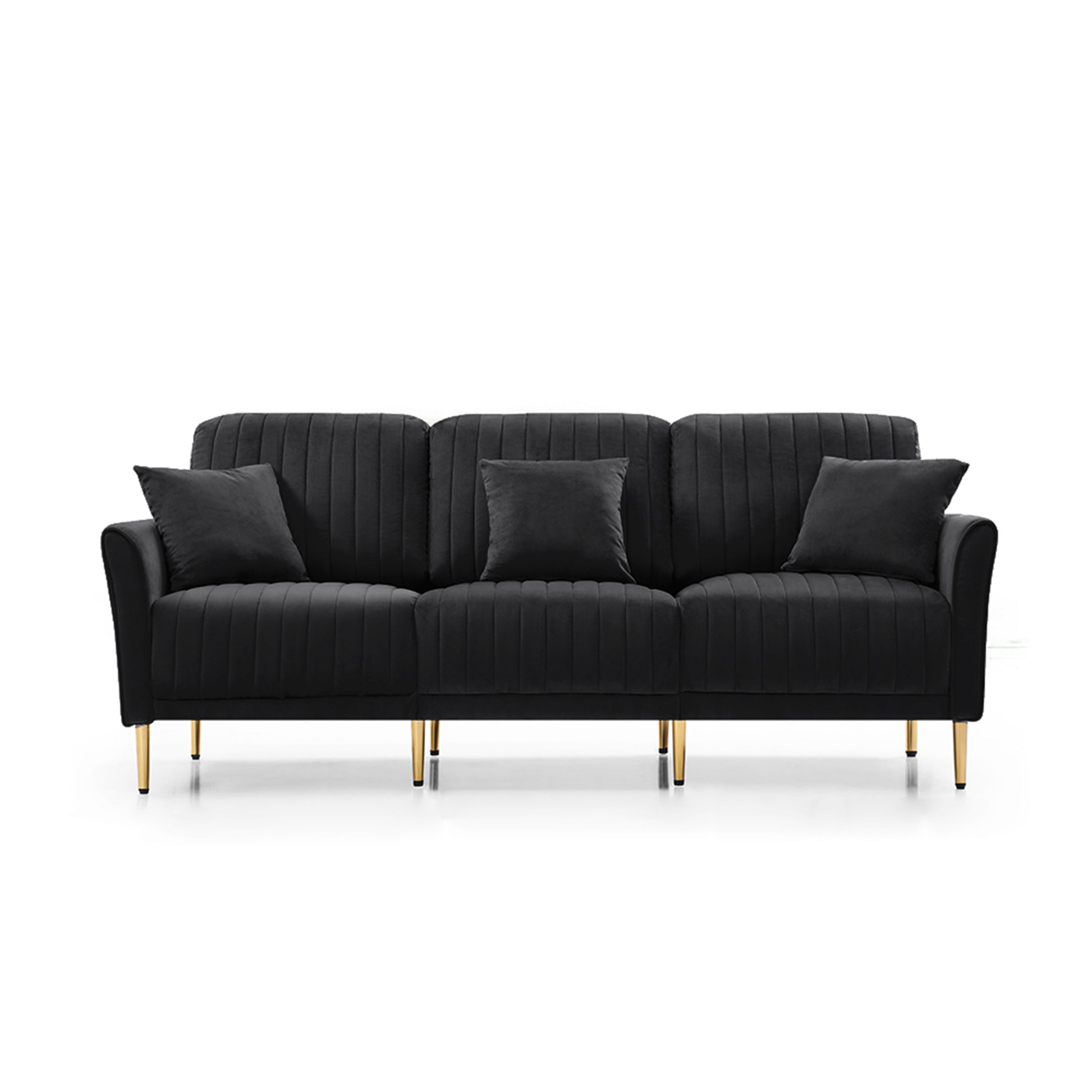 Living Room Sectional Black Sofa Couch With Ottoman, Modern L Shaped Chaise Lounge With 3 Seat Sofa And Ottoman, Upholstered Fabric Sectional Sofa Couch, Sectional Sofa For Home, Apartment Black Foam Velvet